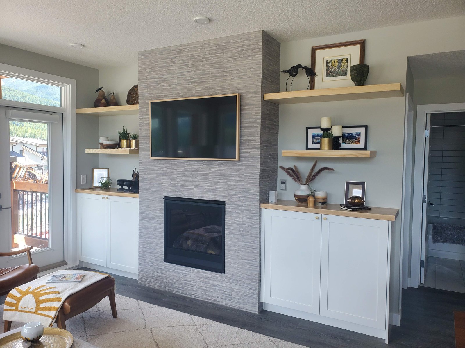 Custom oak staircase with protective covering during home construction